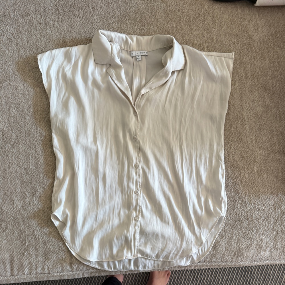 Miou Muse Tate Cream Satin Buttoned Top